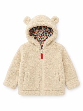 Mini Boden Sherpa Floral Lined Full Zip Hoodie Bear Ears